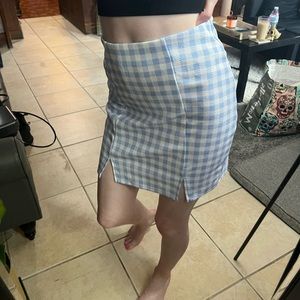 light blue & white checkered pencil skirt